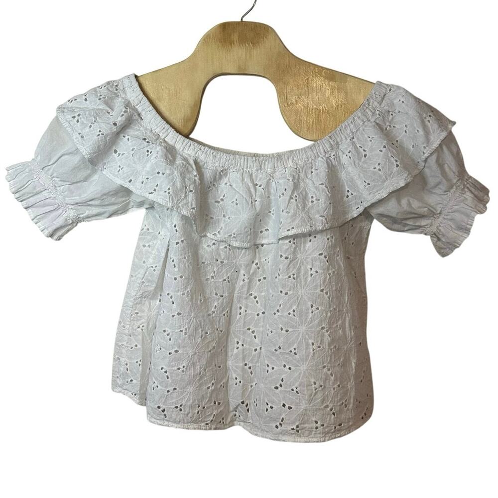 Umgee White Crochet Eyelet Off Shoulder Lace Blouse Size L Boho Puff Sleeve